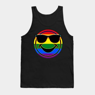 Rainbow Flag Stripes Button COOL SMILEY Tank Top